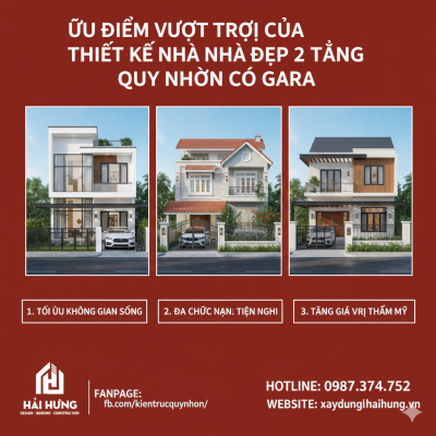 Ưu điểm vượt trội của thiết kế nhà đẹp 2 tầng Quy Nhơn có gara