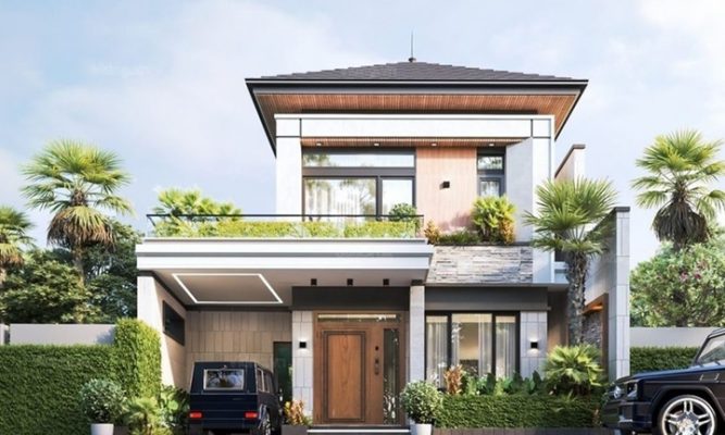 Thiết kế nhà đẹp 2 tầng hiện đại có gara