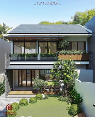 Công trình villa mái Nhật hiện đại 3 tầng chị Minh