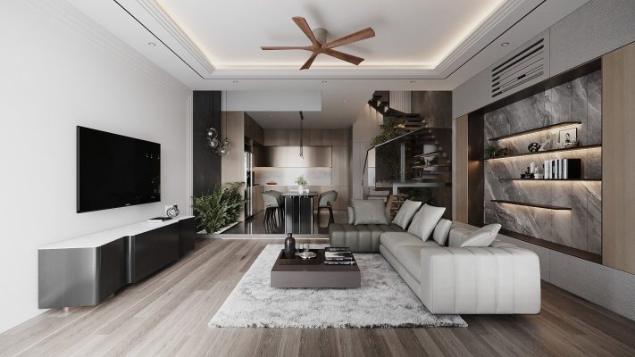 Thiết kế nội thất phòng khách biệt thự 3 tầng