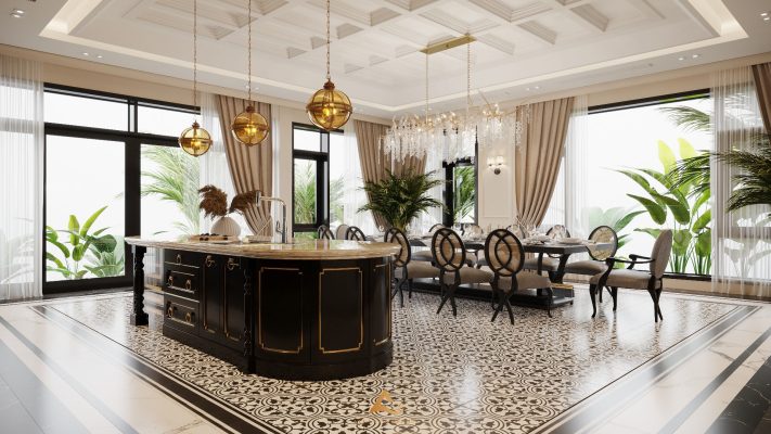 Thiết kế nội thất phòng bếp biệt thự 3 tầng