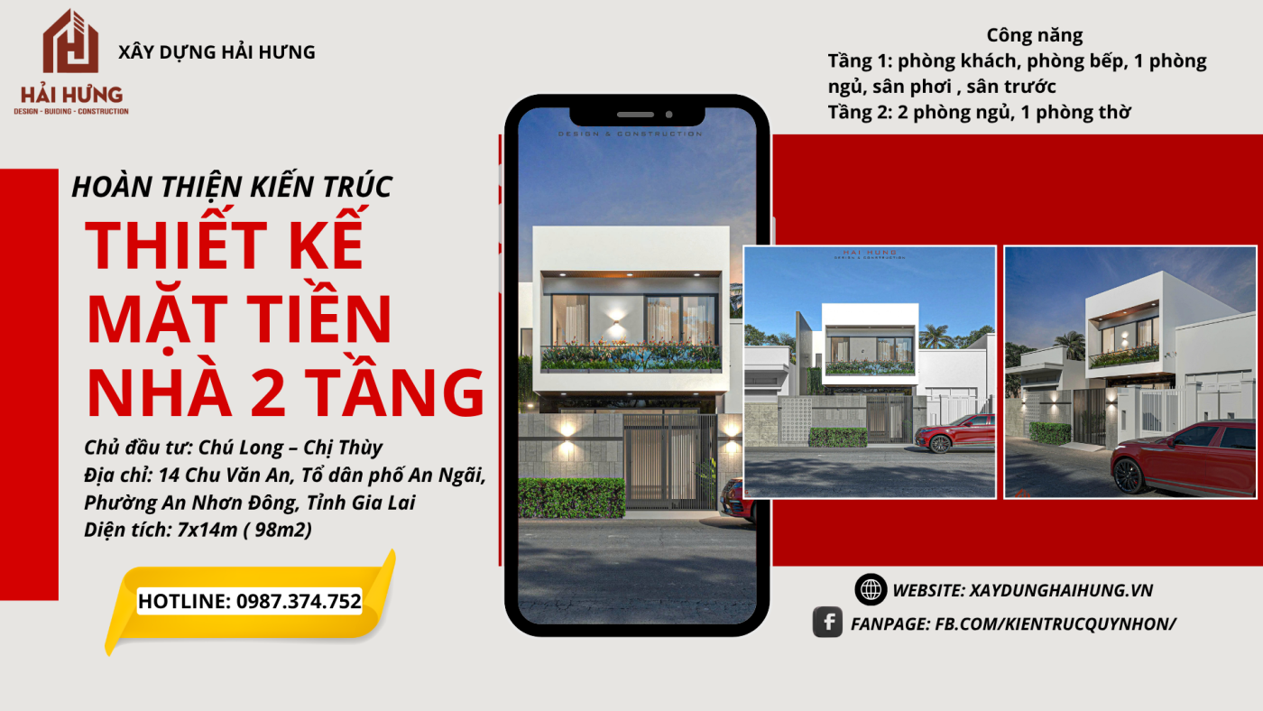 Thiết kế mặt tiền nhà 2 tầng đẹp xuất sắc qua mọi góc nhìn