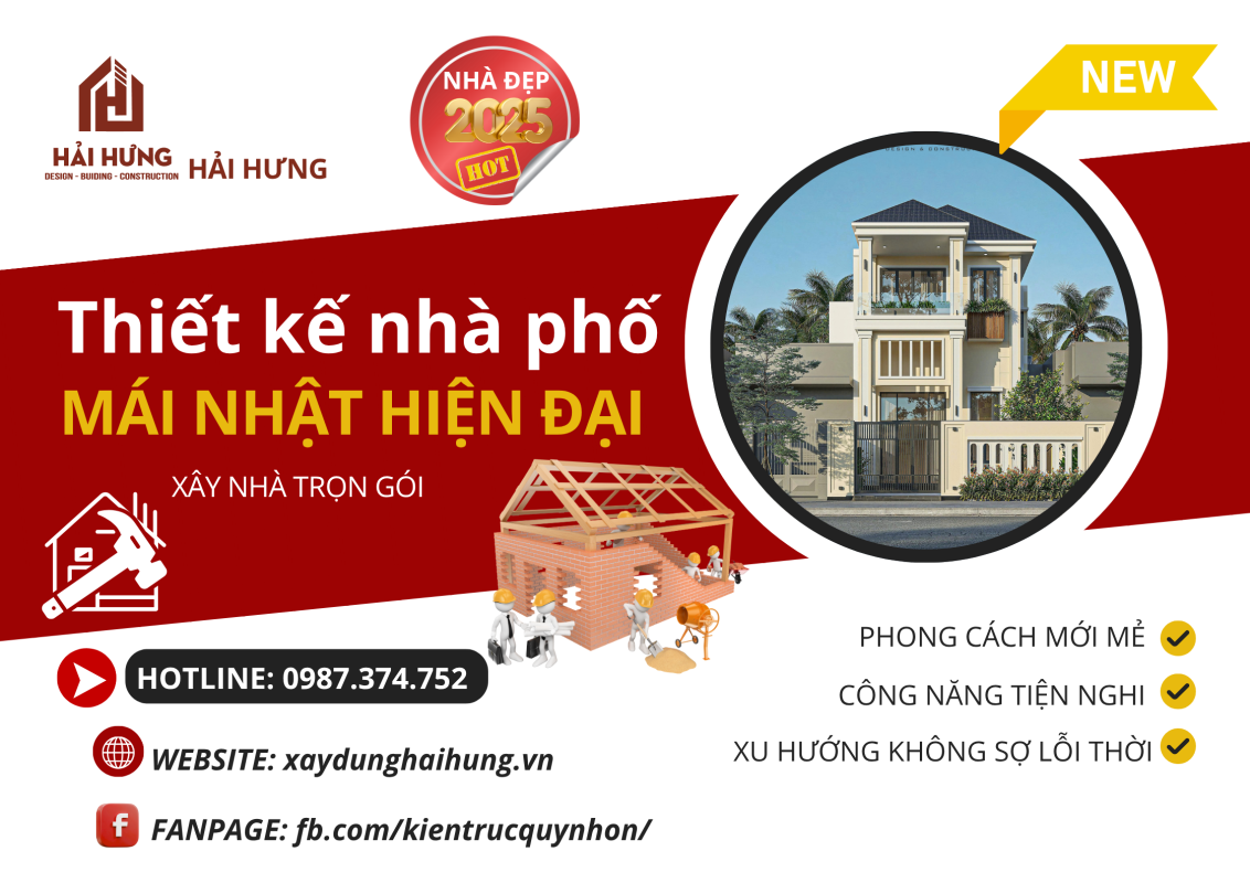 Chốt phương án thiết kế nhà phố mái Nhật 7x15m tại Phù Cát, Tỉnh Gia Lai