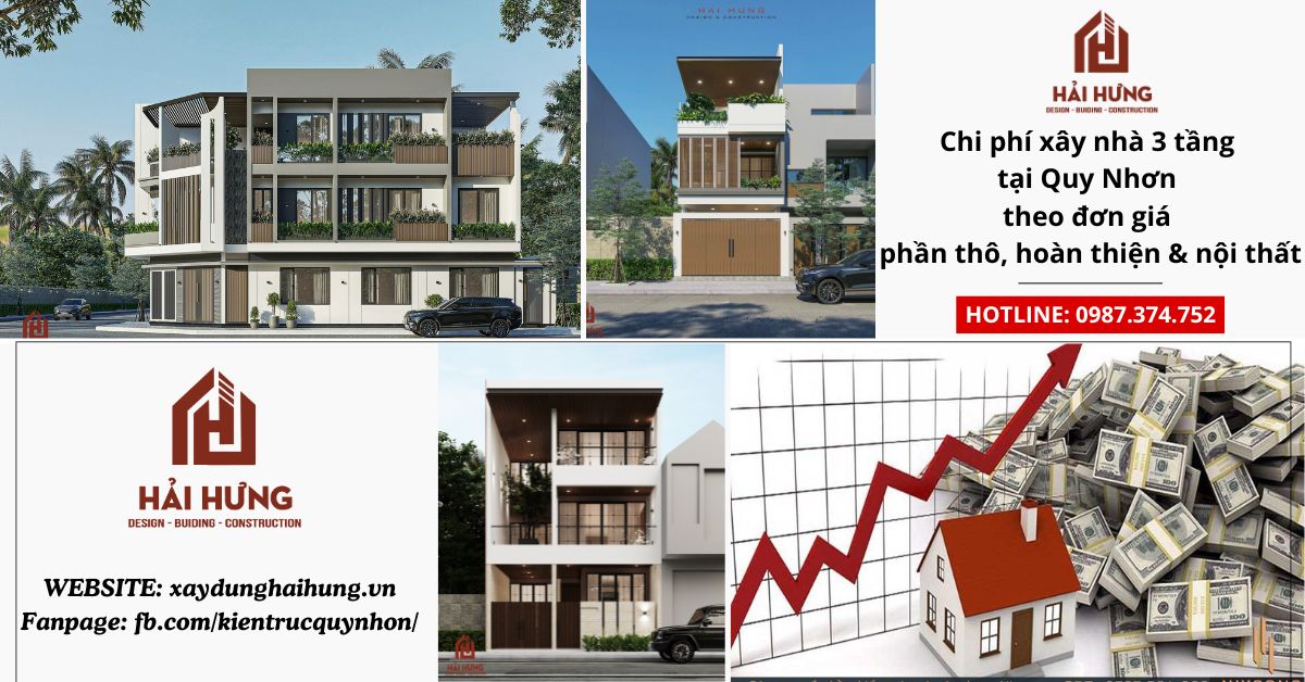 Chi phí xây nhà 3 tầng tại Quy Nhơn theo đơn giá phần thô, hoàn thiện & nội thất.webp