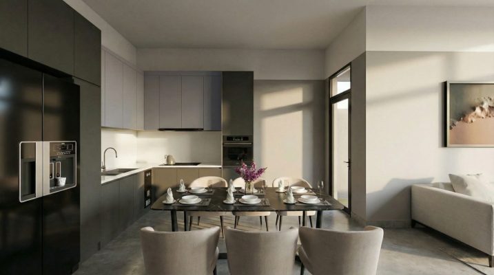 Phòng khách và bếp trái tim của ngôi nhà phố 2 tầng hiện đại