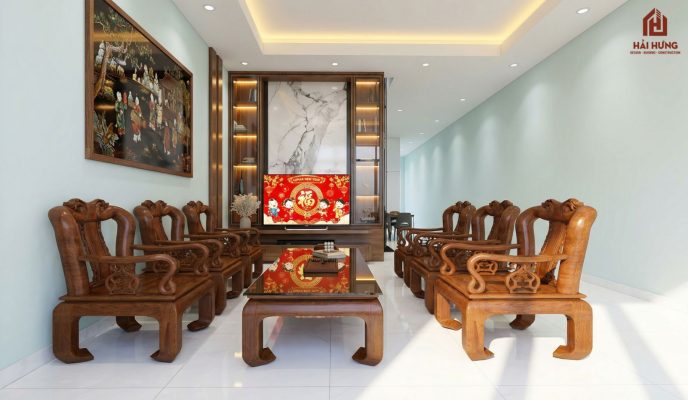 Phòng khách dự án xây nhà trọn gói Quy Nhơn